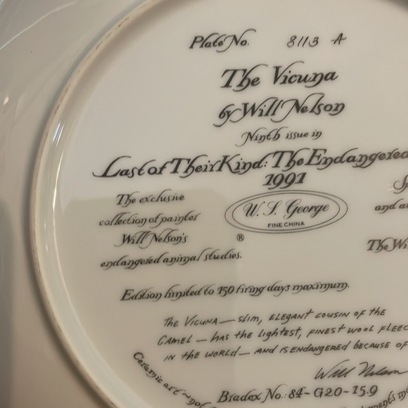The Vicuña Will Nelson Vintage Last of Their Kind: The Endangered Species Plate - Picture 9 of 15